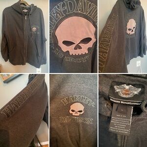 Men’s Harley Davidson zip up grey hoodie. Large skull logo. XL